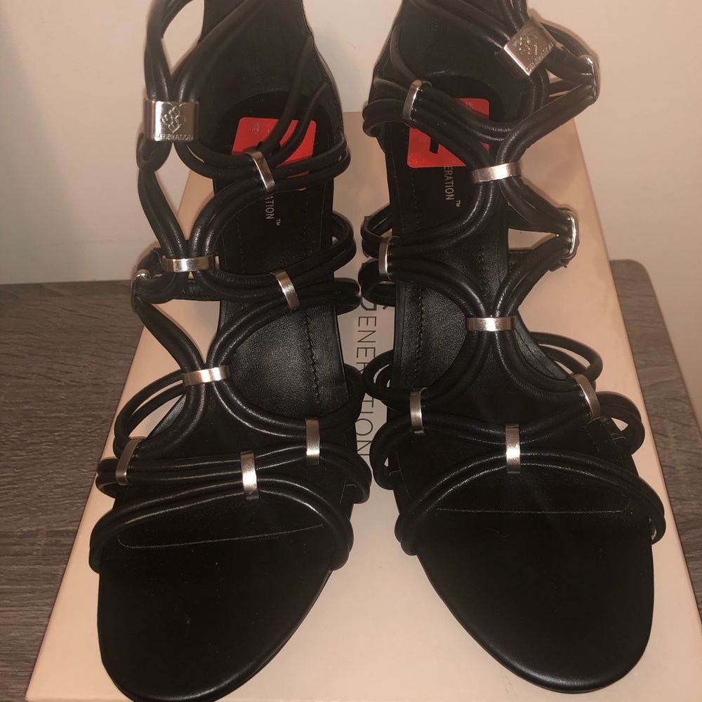 New - BCBG Viera Gladiator Wedge Sandal in Black, size 11M